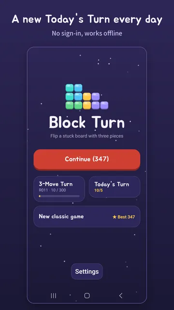 Home screen with 3-Move Turns, Today's Turn and Classic