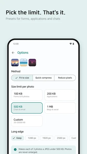 Choosing a mode and its options