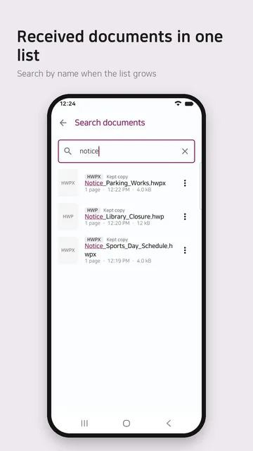 Searching received documents by file name